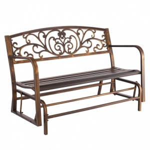 Banca cu cadru metalic otel, spatar fonta, Bronz antic, Lungime 127 cm, max 250 kg, 2-3 persoane - Img 2