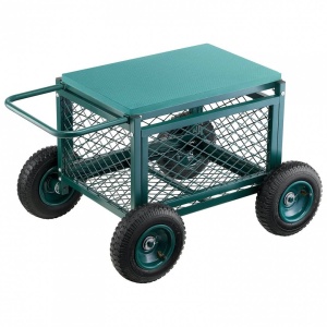 Carucior multifunctional pentru gradina cu sezut, 760×520×440 mm, Capacitate 181 kg, Otel, Roti gonflabile - Img 3