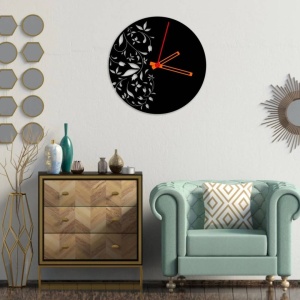 Ceas de perete metalic Krodesign Flowers KRO-1091, diametru 50 cm, negru - Img 2