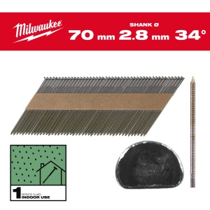 Cuie in banda inclinate 7.4x2.8mm, 34°, 70mm, 2.200buc, 4932492601 Milwaukee