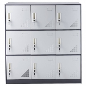 Fiset metalic cu 9 compartimente, Incuietori personalizate, Gri/Alb, 900x450x940 mm, max 245 kg - Img 2