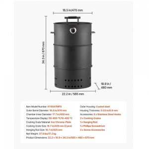 Gratar vertical cu afumatoare 4 in 1, Diametru 47 cm, Otel, Afisaj temperatura 10-400 ℃ - Img 4