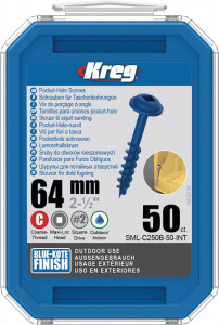 Holtsuruburi KREG Pocket-Hole, Blue-Kote, 64mm, filet grosier, cap bombat, Maxi-Loc - 50 bucati