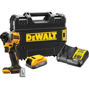 Masina de insurubat cu impact Dewalt DCF850E1T, cuplu maxim 205 Nm, cu 1 acumulator POWERSTACK 18V / 1.7 Ah si incarcator in valiza de transport TSTAK