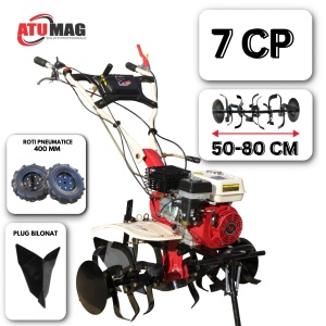 Motosapa Media Line MS 7100/5CF, 7 CP, freza 80 cm, benzina, 3.6 l, Pachet STANDARD: roti pneumatice 400 mm + suport accesorii + plug bilonat