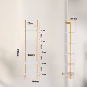 Raft metalic cu 5 x polite incluse din lemn, profil patrat 20x20 mm, Vivatechnix Industrial, 400x300x1780 mm, Auriu/Alb - Img 2
