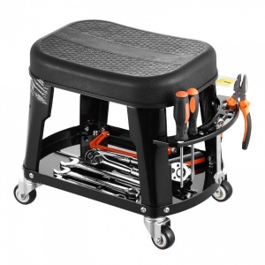 Scaun de atelier, 4 x roti, pivotare 360°, capacitate 136 kg, tavita, 440 x 270 x 350 mm