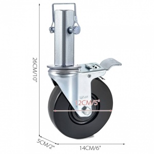 Set 4 roti pivotante, pentru schele, Frana dubla, Capacitate 200 kg/roata, Cauciuc/Otel - Img 2