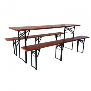 Set masa si 2 banci, Vivatechnix VMD-1053, 200x50x78 cm, cadru metal, blat lemn, pliabile - Img 2
