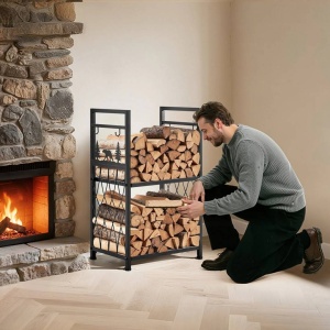 Suport de lemne pentru seminee, 2 x niveluri, Vivatechnix 455 × 330 × 765 mm, Otel, Negru - Img 4