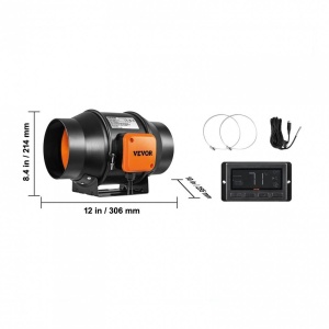 Ventilator evacuare aer pentru tubulatura Vevor Controller 38 W, debit 683 m3/h, IP 44, diametru 150 mm, 28 dB - Img 3
