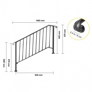 Balustrada fier forjat, 4-5 trepte Vivatechnix Negru Mat, Inaltime 99.8 cm, lungime 144.7 cm, pozitii reglabile - Img 5