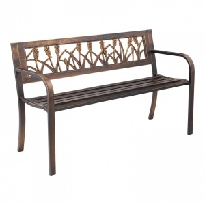 Banca cu cadru Otel carbon, spatar plastic cu model floral, Bronz antic, Lungime 127 cm, max 227 kg, 2-3 persoane - Img 2
