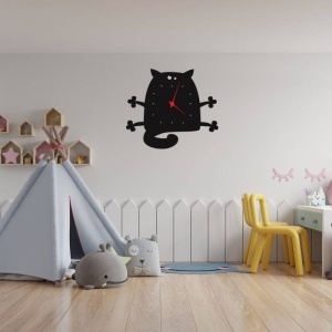 Ceas de perete metalic Krodesign Cat KRO-1158, diametru 50 cm, negru - Img 3