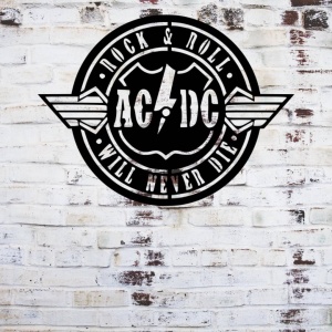 Decoratiune metalica de perete Krodesign KRO-1050, AC/DC, diametru 60 cm, negru, grosime 1.5 mm - Img 2