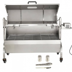 Gratar pe carbune cu capac si rotisor electric 50W, Vivatechnix Otel Inoxidabil, Termometru, Roti blocabile, inaltime reglabila - Img 3