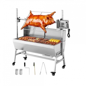 Gratar pe carbune cu rotisor electric 38W, Otel Inoxidabil, inaltime de gatit reglabila 7 niveluri, 1135 x 442 x 1123 mm, 4 roti