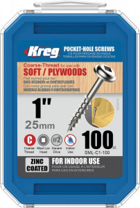 Holtsuruburi KREG Pocket-Hole, zincate, 25mm, filet grosier, cap bombat, Maxi-Loc - 100 bucati