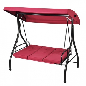 Leagan pentru gradina, 3 locuri, Rabatabil, Vivatechnix Rosu/Negru, Otel, 1850×1170×1770 mm, max 340 kg, Perne detasabile - Img 4