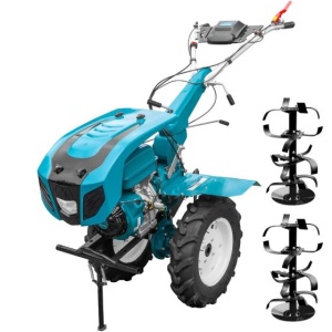 MOTOCULTOR DKD CU ACCESORII, HS 1100 D NEW (18CP BENZINA CU CAPOTA SI FAR) + roti metalice manicot 32 + plug reversibil, CADOU MOARA ELECTRICA