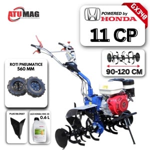 Motosapa AGT 13000 PREMIUM, motor Honda GX340, 11 CP, roti 560 mm, latime de lucru 120 cm, transmisie cu ambreiaj si cutie de viteze de fonta cu roti dintate in baie de ulei, 3 viteze