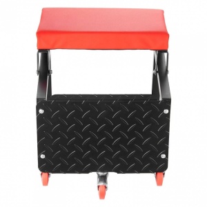 Scaun de atelier cu treapta, 5 x roti, pivotare 360°, capacitate 136 kg, tavita - Img 4