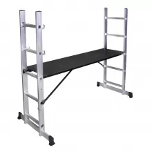 Schela cu scara dubla aluminiu BISONTE STR0505 inaltime maxima 1.4 m, lungime 1.6 m - Img 1