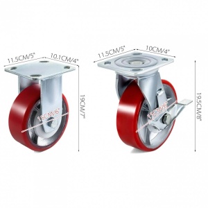 Set 4 roti pivotante/rigide, Frana laterala, Capacitate 510 kg/roata, Diametru 6 inch, Poliuretan/Otel - Img 2