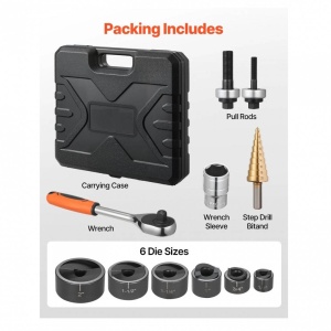 Set 6 perforatoare pentru tabla, antrenor cu clichet, in trusa, 2.7 – 50.8 mm, 1 x burghiu in trepte, Otel 40Cr - Img 3
