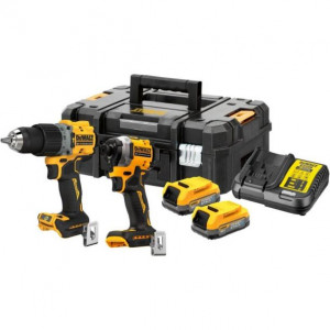 Set combo 2 scule DeWalt DCK2050E2T, cu masina de gaurit DCD805, masina de insurubat cu impact DCF850, 2 acumulatori POWERSTACK 18V / 1.7Ah, incarcator, TSTAK