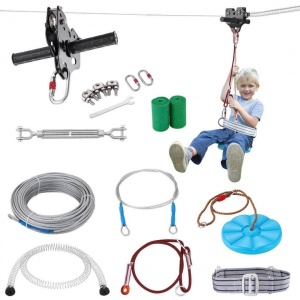 Set tiroliana Vevor lungime 30.48 m, capacitate max 226 kg, cablu, Ham, frana cu arc, scaun