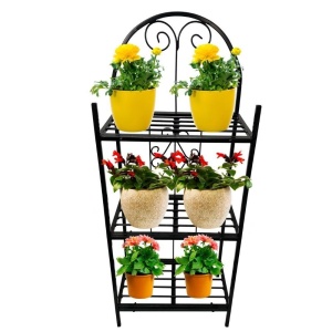 Suport pentru flori Vivatechnix VMD-1073, Negru, 50x30x125 cm, 3 polite, demontabil - Img 2
