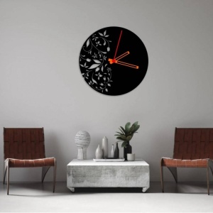Ceas de perete metalic Krodesign Flowers KRO-1091, diametru 50 cm, negru - Img 3