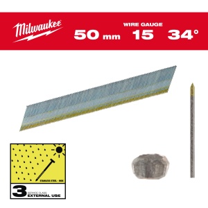 Cuie in banda inclinate 15G, 34°, INOX, 50mm, 2.500buc, 4932492580 Milwaukee
