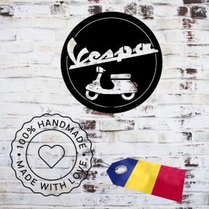Decoratiune metalica de perete Krodesign KRO-1049, Vespa, diametru 50 cm, negru, grosime 1.5 mm - Img 3