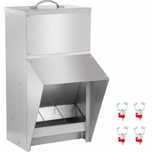 Hranitoare pentru pasari, Otel galvanizat, 33x21x48 cm, Capacitate 11.3 kg, 4 x alimentatoare apa