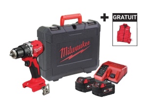 Masina de gaurit compacta Milwaukee M18 BLPDRCMC-402C, motor fara perii, 145mm, 2x acumulatori 4Ah, incarcator M12-M18 + vesta cadou - Img 1