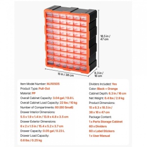 Organizator accesorii cu 60 sertare, Plastic, 38x16x47 cm - Img 3