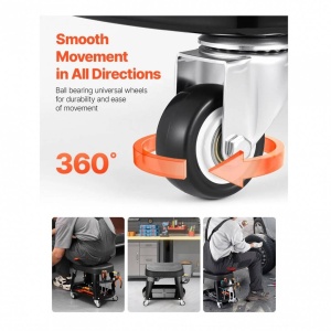 Scaun de atelier, 4 x roti, pivotare 360°, capacitate 136 kg, tavita, 440 x 270 x 350 mm - Img 4