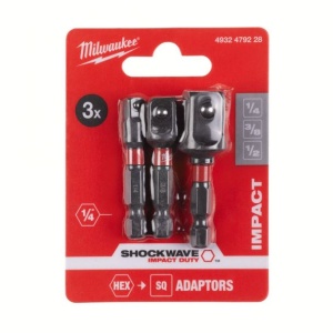 Set 3 adaptoare Shockwave pentru chei tubulare, hex 1/4" - patrat 1/4" / 3/8" / 1/2", MILWAUKEE® - Img 2