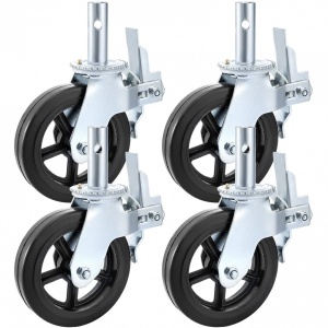 Set 4 roti pivotante, pentru carucioare, Frana dubla, Capacitate 510 kg/roata, Diametru 8 inch, Cauciuc/Otel