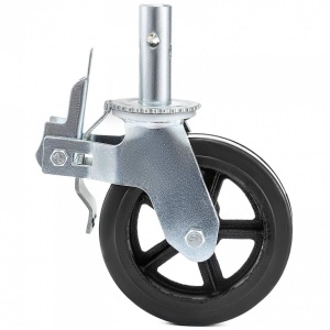 Set 4 roti pivotante, pentru carucioare, Frana dubla, Capacitate 510 kg/roata, Diametru 8 inch, Cauciuc/Otel - Img 3
