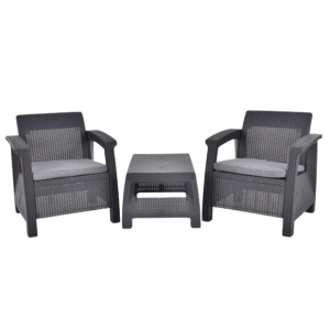 Set mobilier de gradina 3 piese HECHT SIERRA, antracit, din polipropilena, 2 x fotolii 75 x 70 x 79 cm, masa 77 x 57 x 42 cm