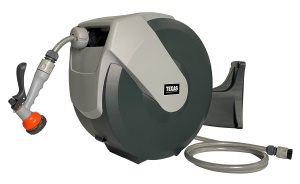Texas furtun cu tambur, 25m, retractabil, mobil, 1/2", dispozitiv stropit inclus, max 8bar, accesorii fixare - Img 2