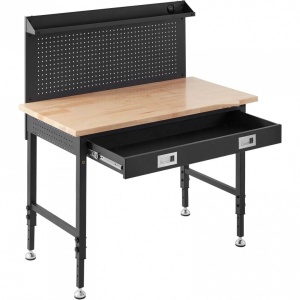 Banc de lucru cu sertar, Inaltime reglabila 71-100 cm, Lumina led, 4 x Priza AC, 2 x USB, max 900 kg, Blat stejar - Img 3