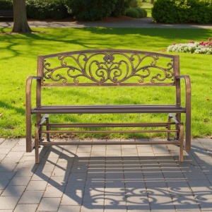 Banca cu cadru metalic otel, spatar fonta, Bronz antic, Lungime 127 cm, max 250 kg, 2-3 persoane - Img 3