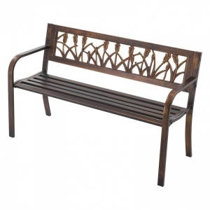 Banca cu cadru Otel carbon, spatar plastic cu model floral, Bronz antic, Lungime 127 cm, max 227 kg, 2-3 persoane