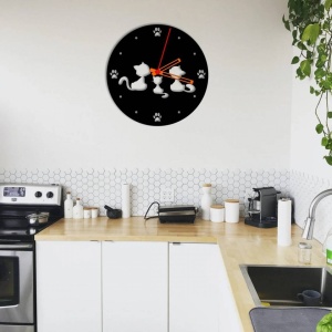 Ceas de perete metalic Krodesign Kitty Cat KRO-1160, diametru 50 cm, negru - Img 4