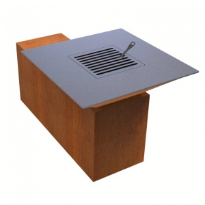 Gratar cu plita 10 mm si vatra de gatit Vivatechnix VMD-1293, 1050(H)975x975 mm, Otel Corten, Spatiu depozitare lemne - Img 4