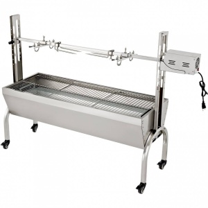 Gratar pe carbune cu capac, rotisor electric 40W, Vivatechnix Otel Inoxidabil, Roti blocabile, inaltime reglabila, 147 x 45 x 106 cm - Img 2